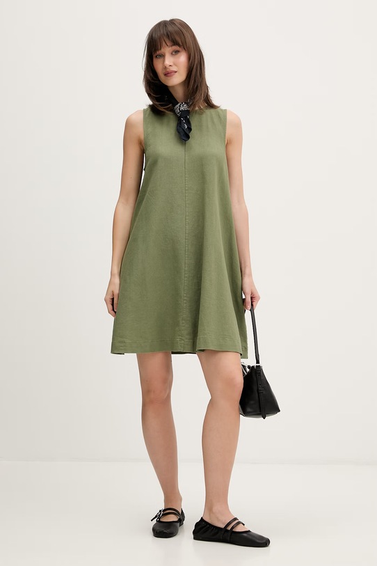 Tommy Jeans sukienka letnia z lnem DW0DW22343 zielony SS26