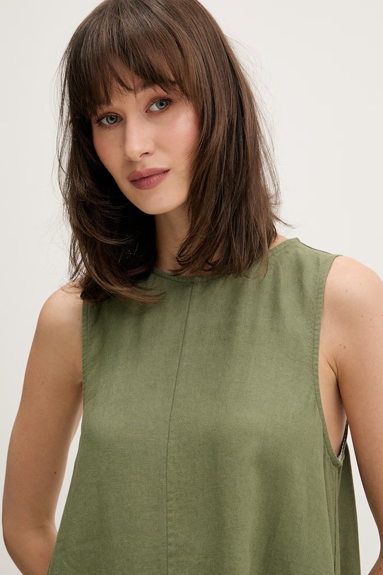 Tommy Jeans sukienka letnia z lnem zielony DW0DW22343