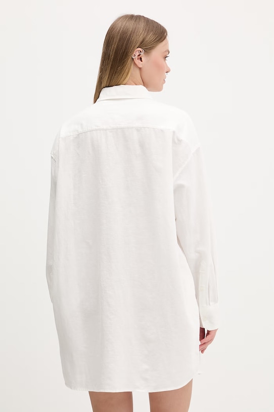 Odzież Tommy Jeans sukienka koszulowa z lnem DW0DW22344 biały