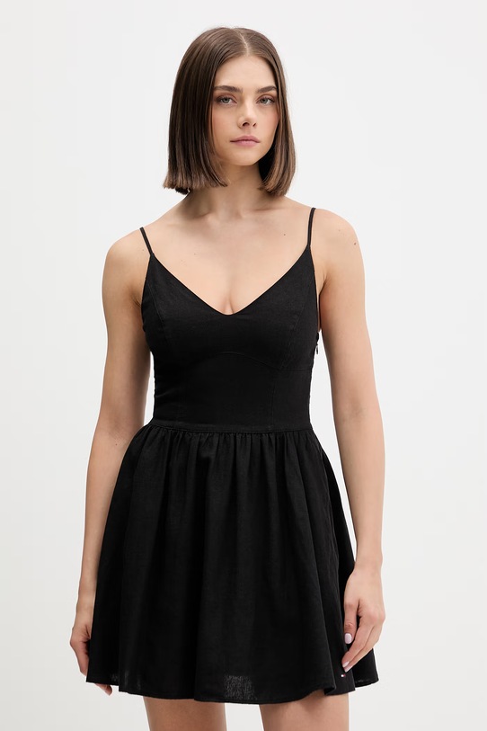 Tommy Jeans sukienka rozkloszowana z lnem czarny DW0DW22345