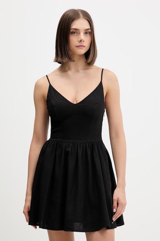 Tommy Jeans sukienka rozkloszowana z lnem czarny DW0DW22345