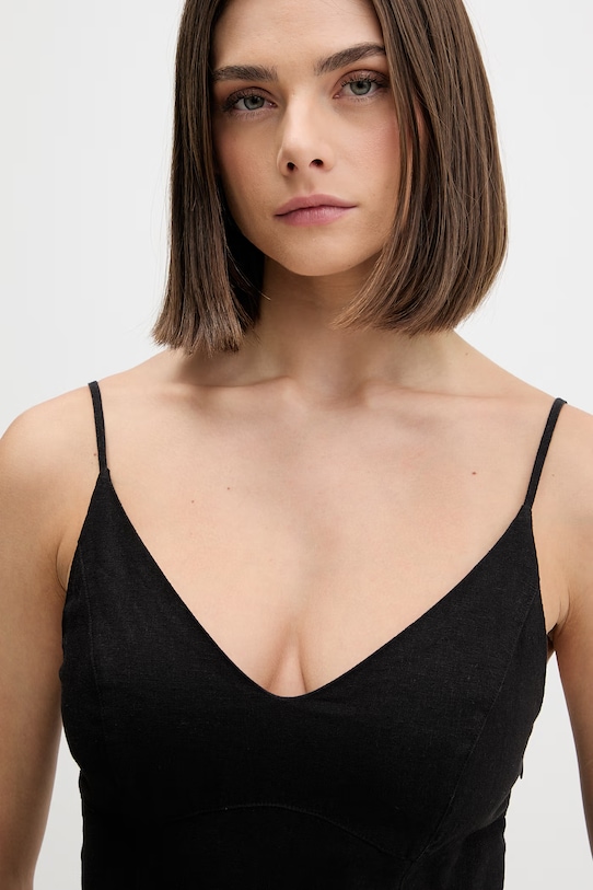 Tommy Jeans sukienka rozkloszowana z lnem czarny DW0DW22345