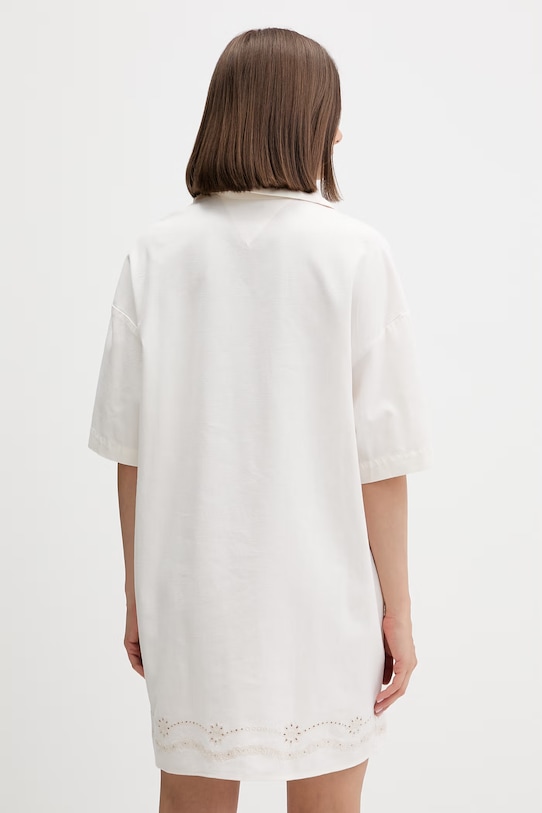 Odzież Tommy Jeans sukienka letnia z dodatkiem lnu DW0DW22350 beżowy