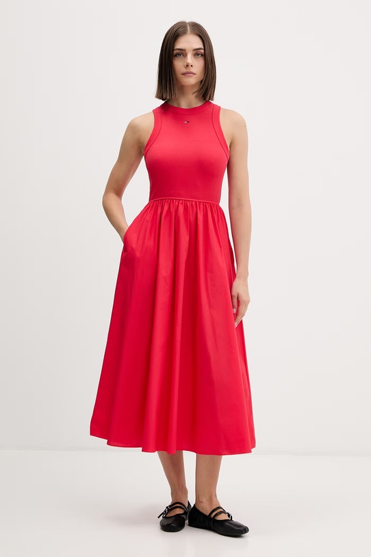 Tommy Jeans sukienka letnia bawełniana z elastanem czerwony DW0DW22593