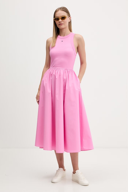 Tommy Jeans letní šaty bavlněné s elastanem DW0DW22593 růžová SS26