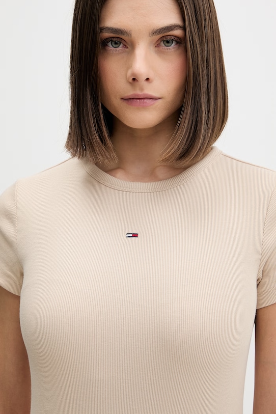 Tommy Jeans sukienka bodycon bawełniana z elastanem beżowy DW0DW22613