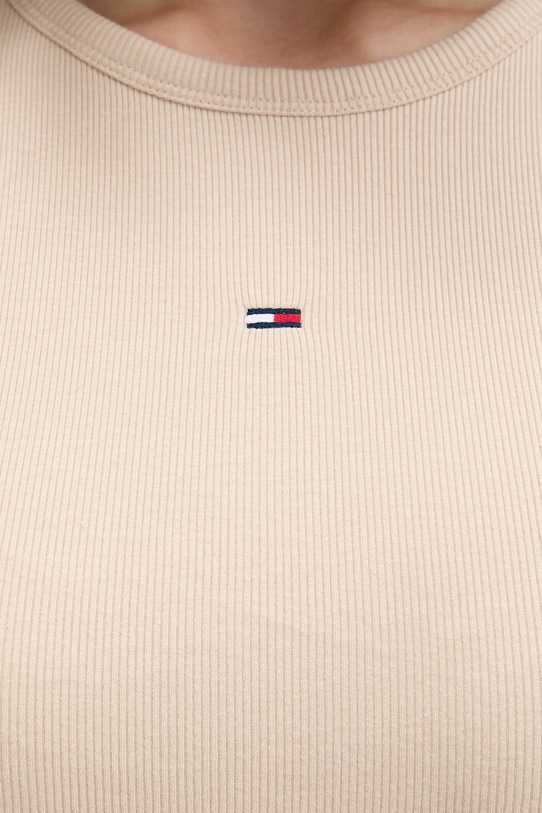 Tommy Jeans sukienka bodycon bawełniana z elastanem DW0DW22613 beżowy