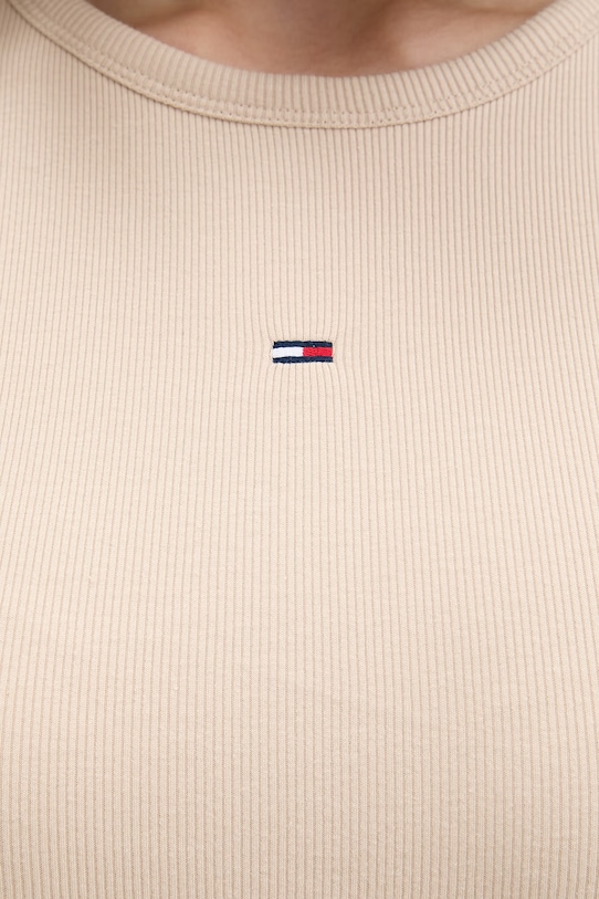 Tommy Jeans sukienka bodycon bawełniana z elastanem DW0DW22613 beżowy