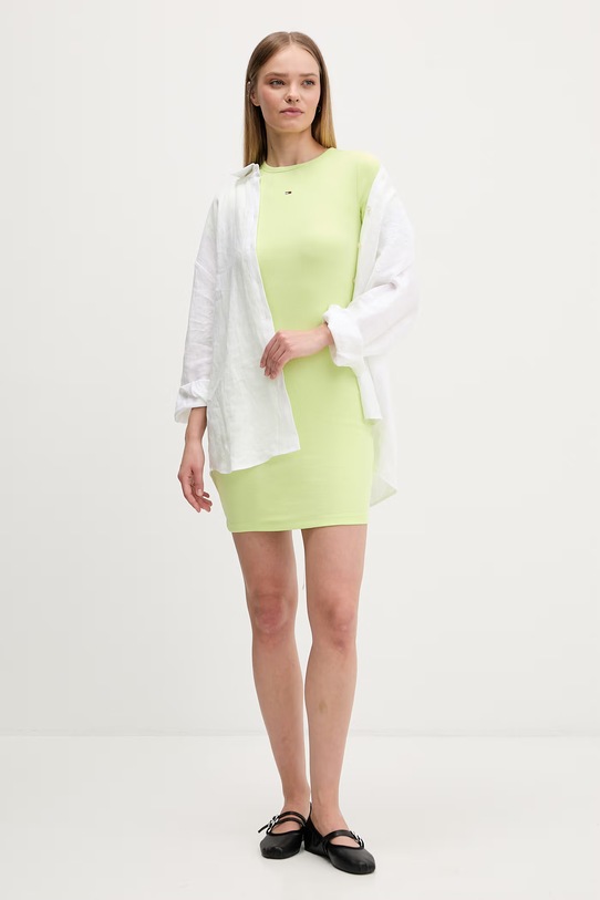 Tommy Jeans sukienka bodycon bawełniana z elastanem DW0DW22613 zielony SS26