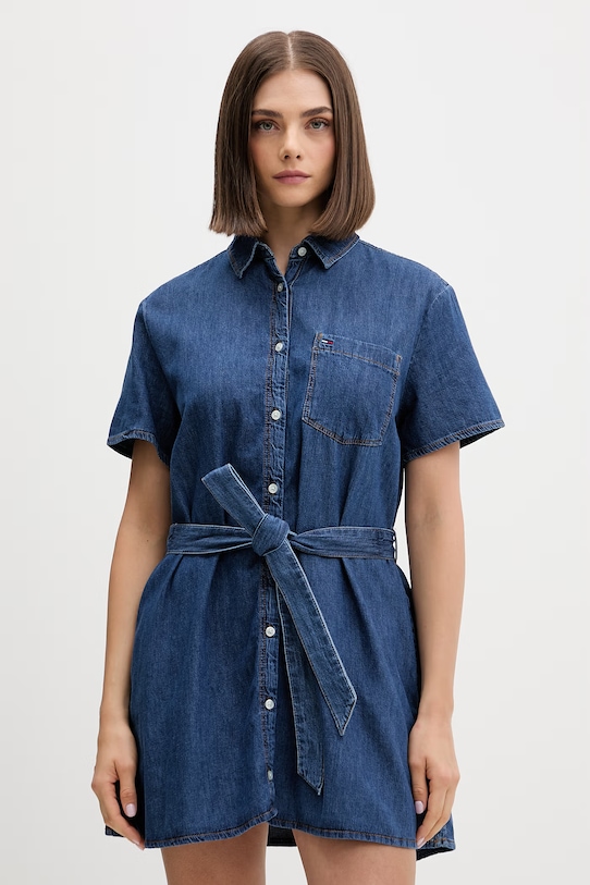 Tommy Jeans sukienka bawełniana niebieski DW0DW22787