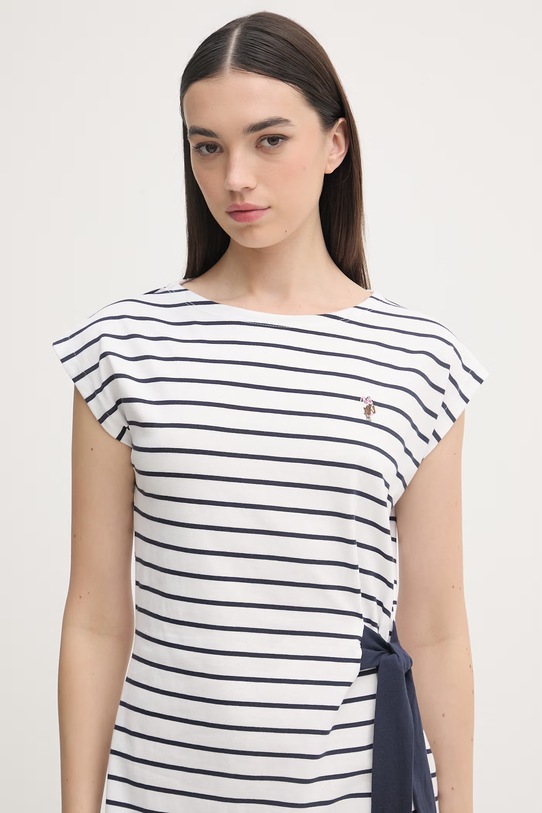 U.S. Polo Assn. šaty bavlnené GROWN ON SLEEVE TIE-DETAIL STRIPE MIDI biela WUP2262