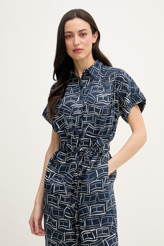Tommy Hilfiger ljetna haljina od lana mornarsko plava WW0WW49641