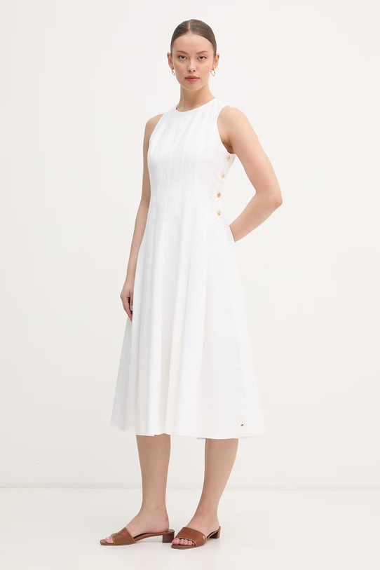 Tommy Hilfiger sukienka z lnem beżowy WW0WW49055