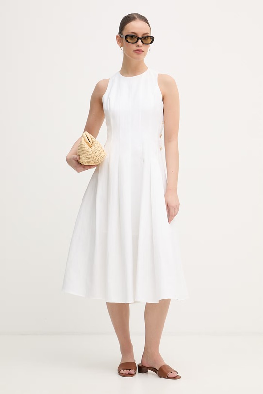 Tommy Hilfiger sukienka z lnem WW0WW49055 beżowy SS26