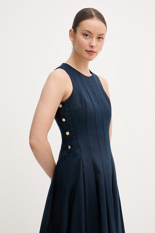 Tommy Hilfiger šaty s ľanom tmavomodrá WW0WW49055