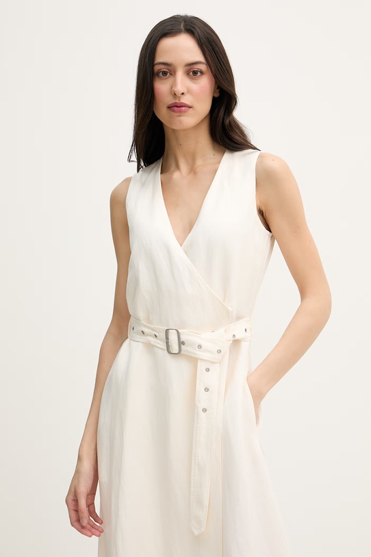 Tommy Hilfiger sukienka z lnem beżowy WW0WW48951