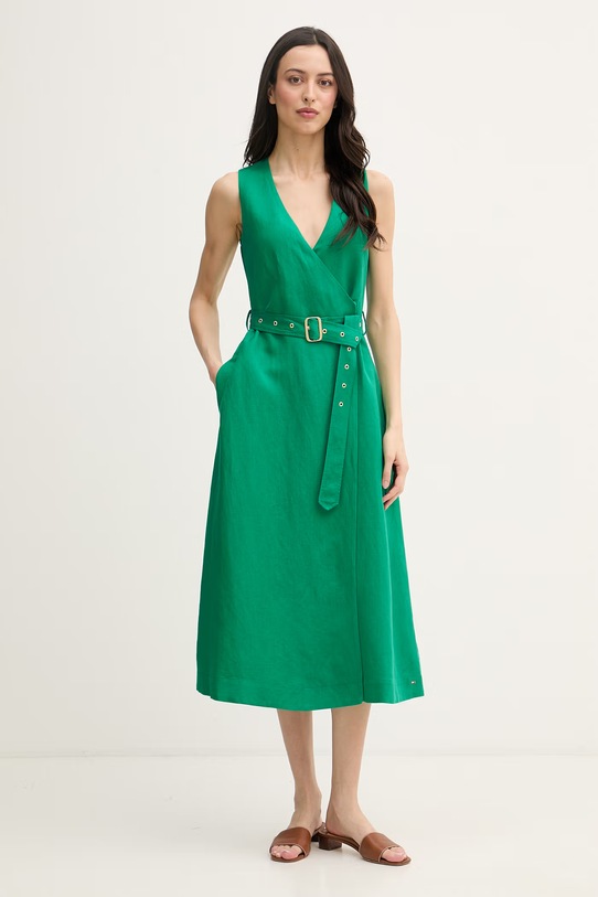 Tommy Hilfiger obleka z lanom zelena WW0WW48951