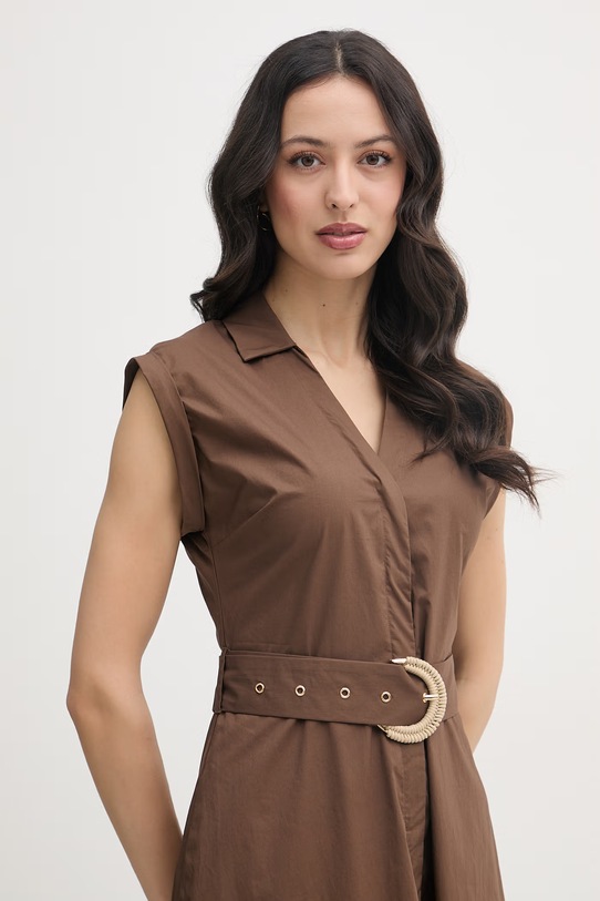 Gaudi sukienka koszulowa bawełniana brązowy 611FD15006