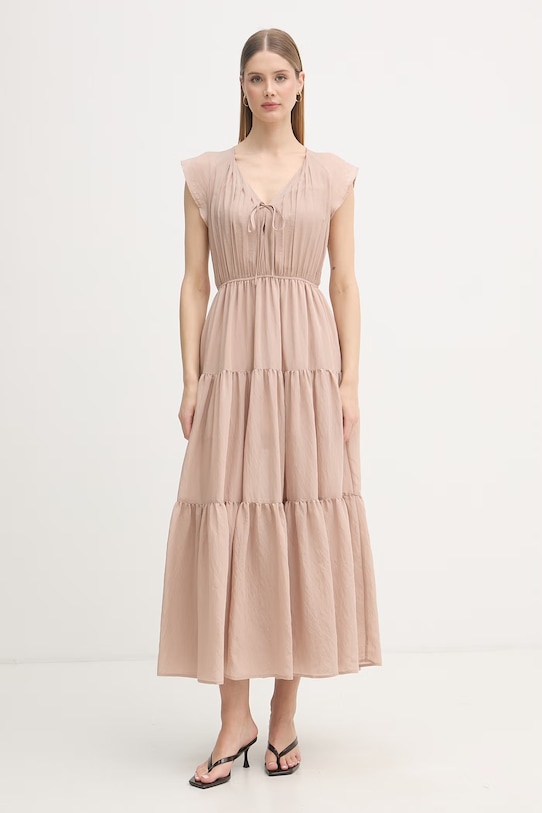 Gaudi sukienka babydoll z wiskozy beżowy 611FD15021