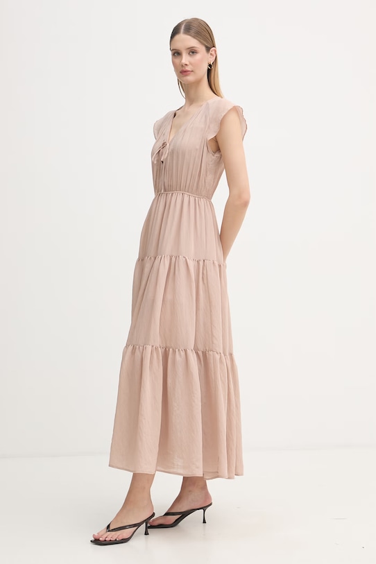 Gaudi sukienka babydoll z wiskozy 611FD15021 beżowy SS26