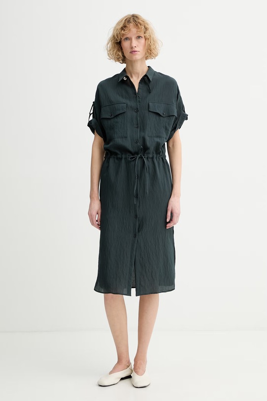 Sessun rochie tip cămașă cu vâscoză verde 26205043