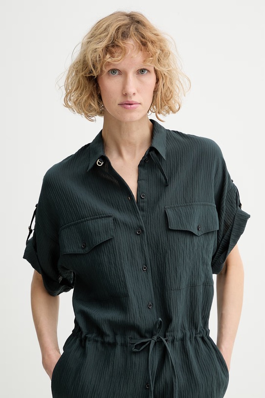 Sessun rochie tip cămașă cu vâscoză verde 26205043