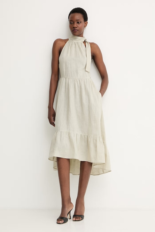 Armani Exchange poletna obleka lanena XW002310.AF21532 bež SS26