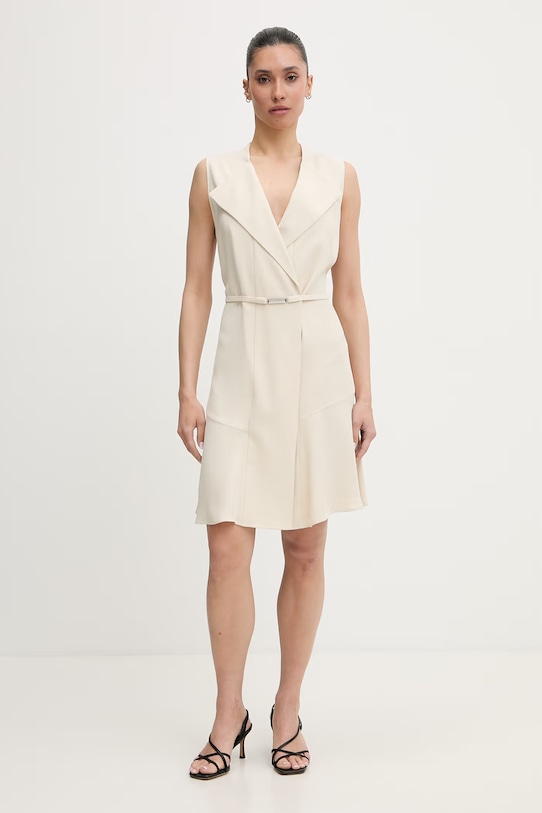 BOSS sukienka z wiskozy Dimosa-Mini beżowy 50554224