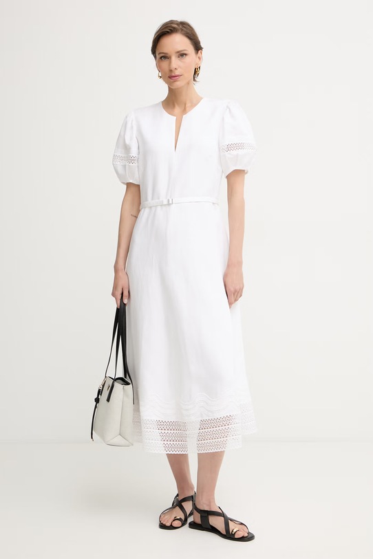 BOSS ljetna haljina s dodatkom lana Doralia 50556233 bijela SS26