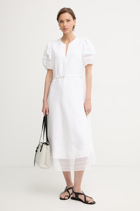 BOSS ljetna haljina s dodatkom lana Doralia 50556233 bijela SS26