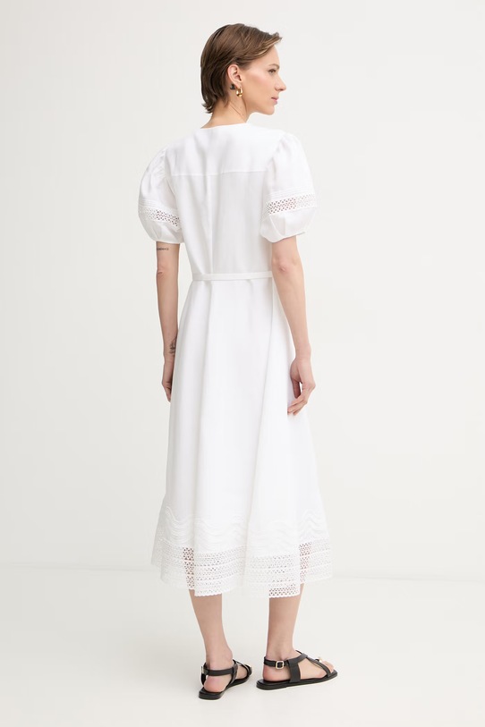 Odjeća BOSS ljetna haljina s dodatkom lana Doralia 50556233 bijela