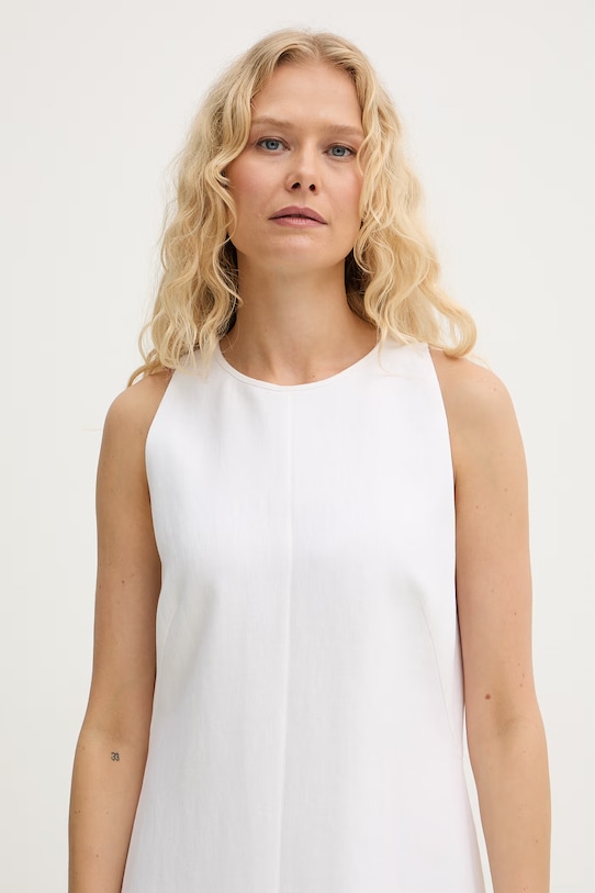 BOSS sukienka z lnem Dinderal beżowy 50557447