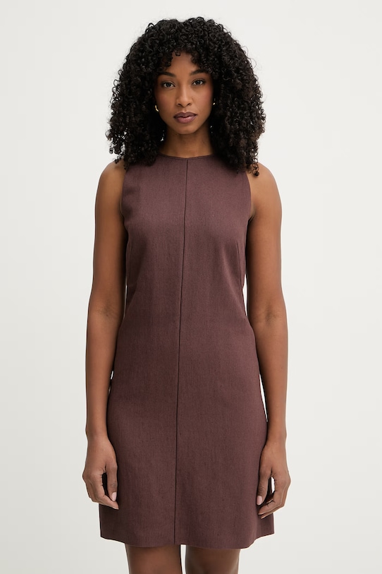 BOSS sukienka z lnem Dinderal brązowy 50557447