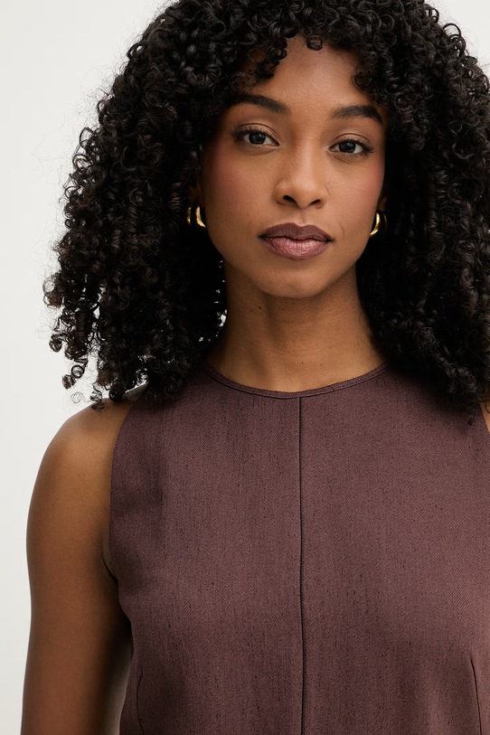 BOSS sukienka z lnem Dinderal brązowy 50557447