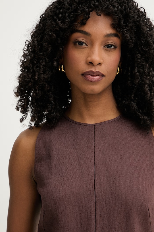 BOSS sukienka z lnem Dinderal brązowy 50557447