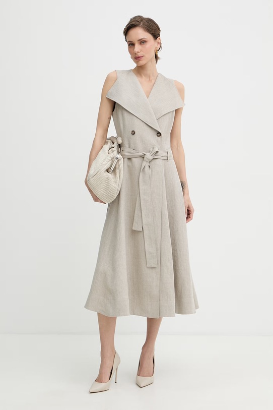 BOSS sukienka lniana Datrena1 50558551 beżowy SS26