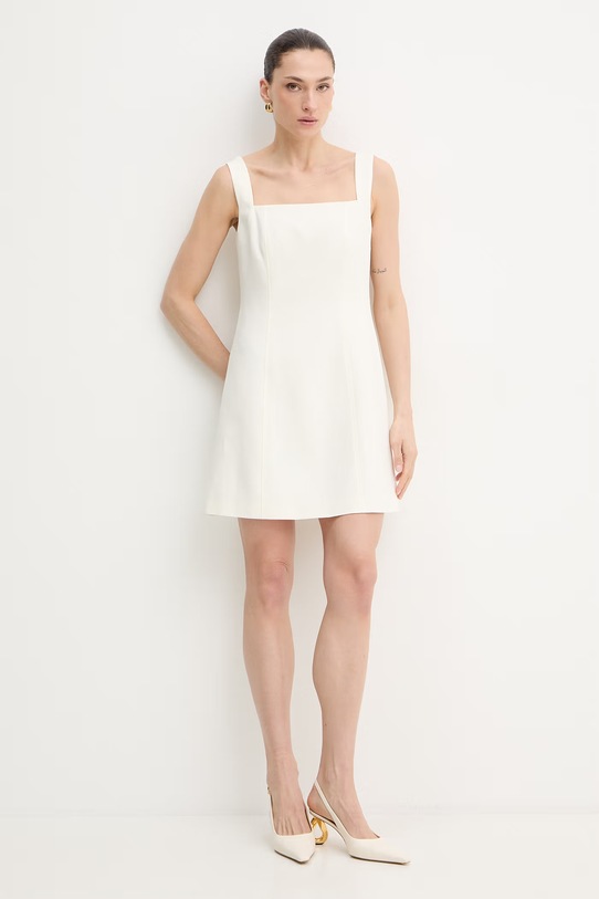 Šaty s příměsí lnu BOSS Orange C Dalily mini béžová 50556553