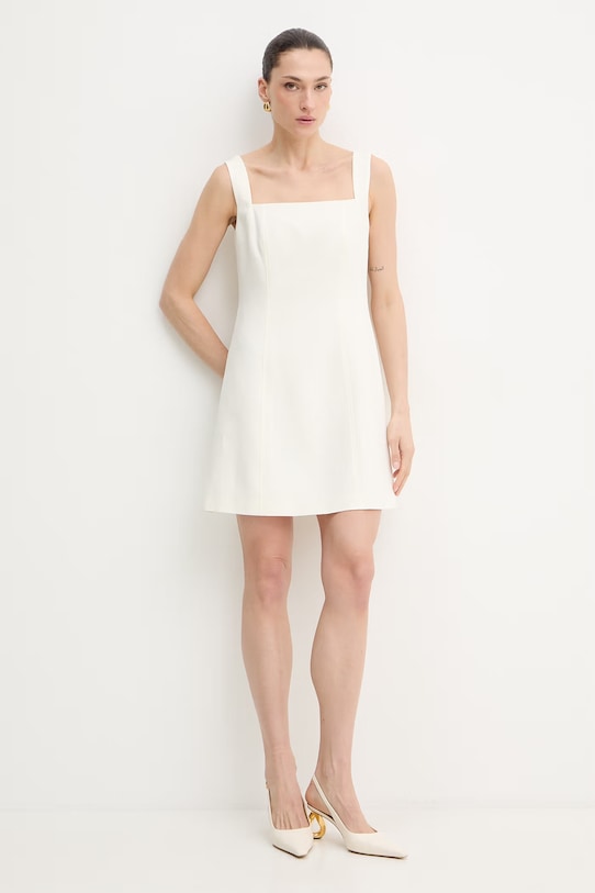 Šaty s příměsí lnu BOSS Orange C Dalily mini béžová 50556553