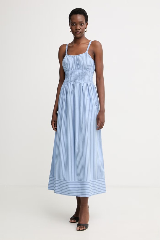 BOSS Orange sukienka rozkloszowana bawełniana C Diplyn niebieski 50559218