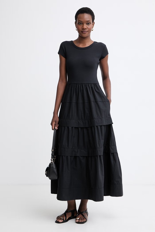 BOSS Orange obleka A-kroja iz bombaža z elastanom C Enight 50556386 črna SS26