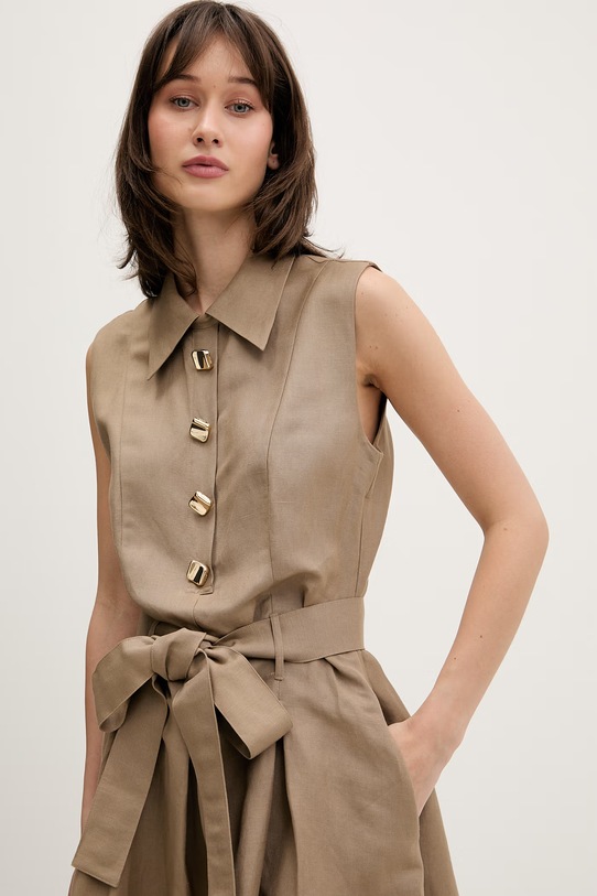 HUGO malé černé šaty lněné Kaleisi béžová 50559516