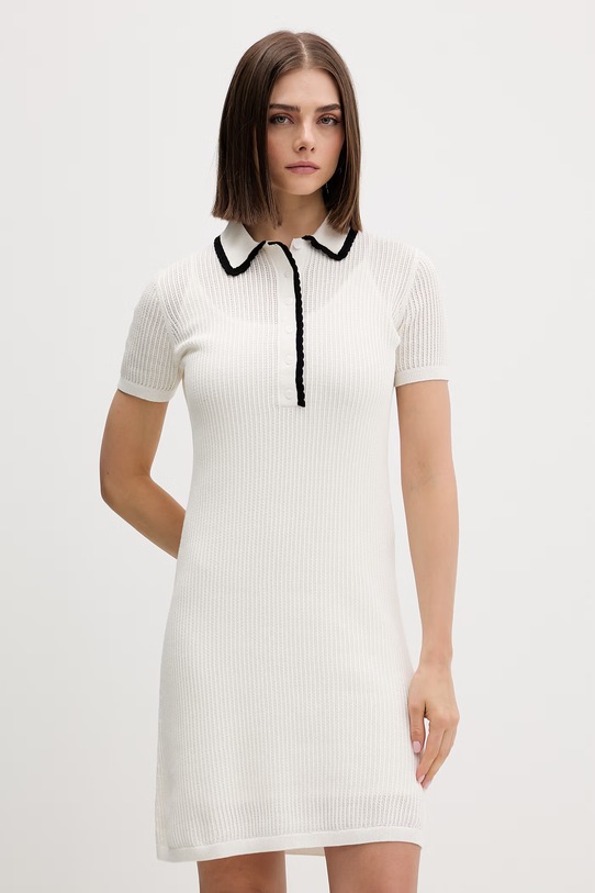 HUGO sukienka sweterkowa bawełniana Slysy beżowy 50557776
