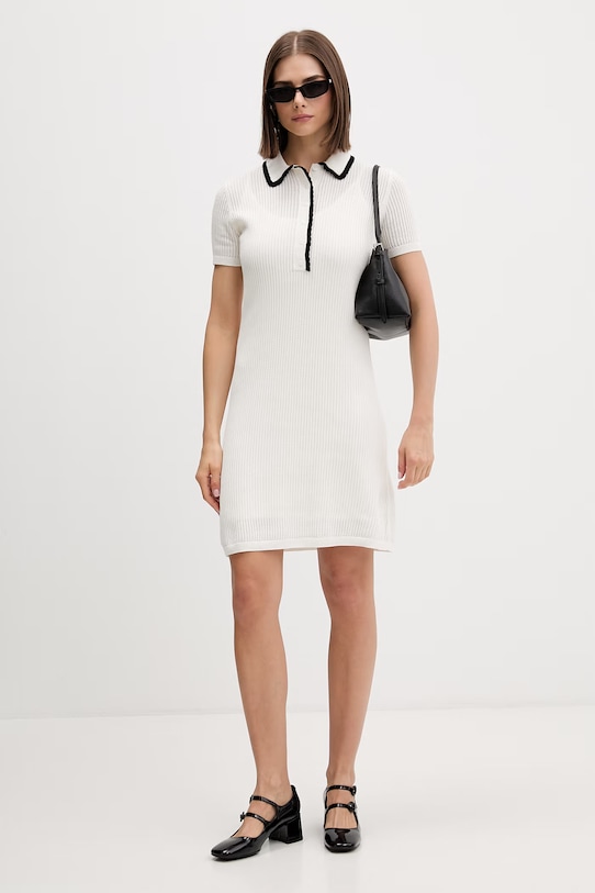 HUGO sukienka sweterkowa bawełniana Slysy 50557776 beżowy SS26