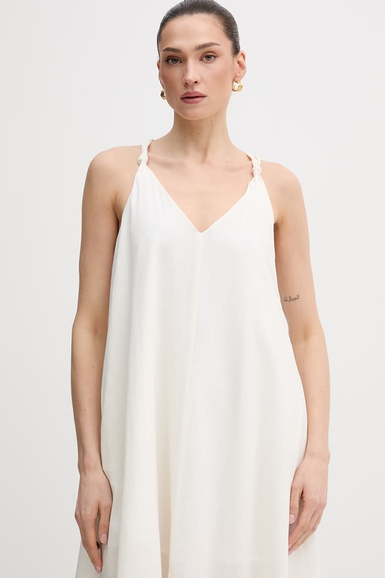 Dkny sukienka z dodatkiem lnu beżowy DJ6D9162