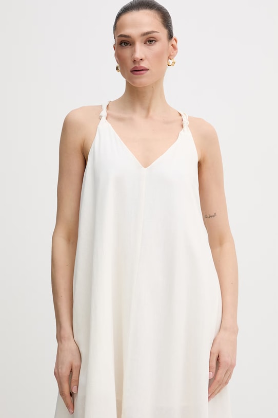 Dkny sukienka z dodatkiem lnu beżowy DJ6D9162