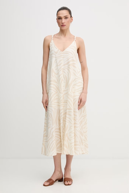 Dkny sukienka z dodatkiem lnu casual beżowy DJ6D9162