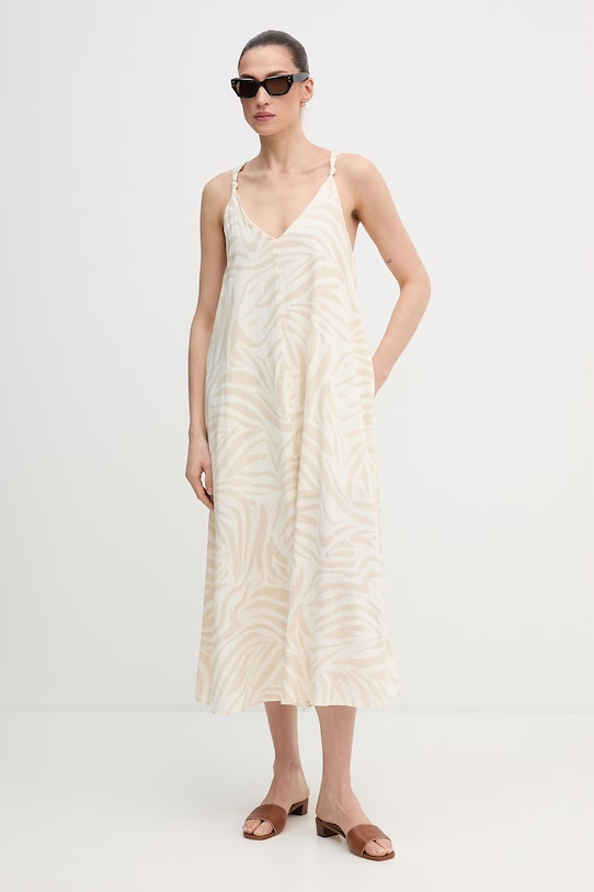 Dkny sukienka z dodatkiem lnu DJ6D9162 beżowy SS26