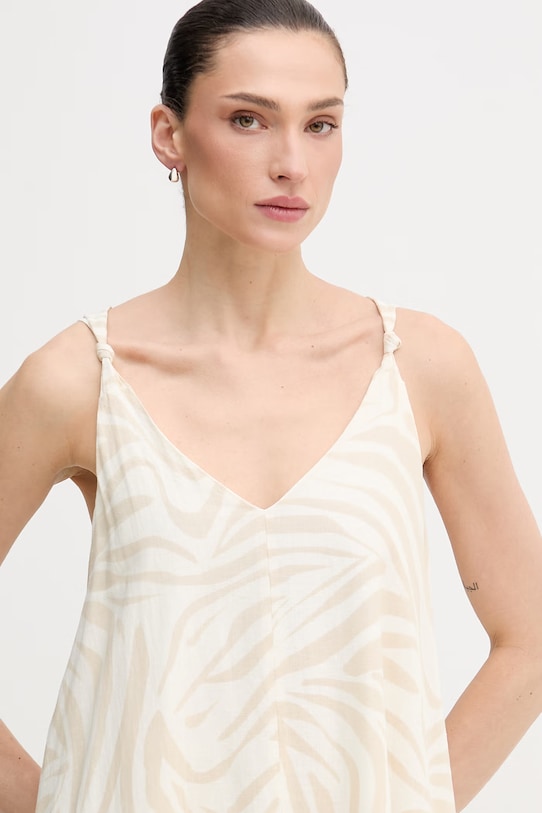 Dkny sukienka z dodatkiem lnu beżowy DJ6D9162