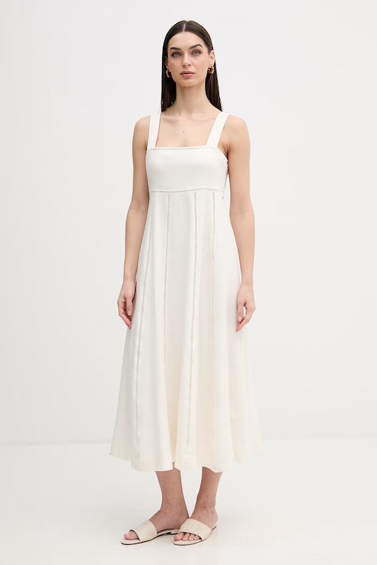 Dkny vestito con lino midi beige DJ6D9174