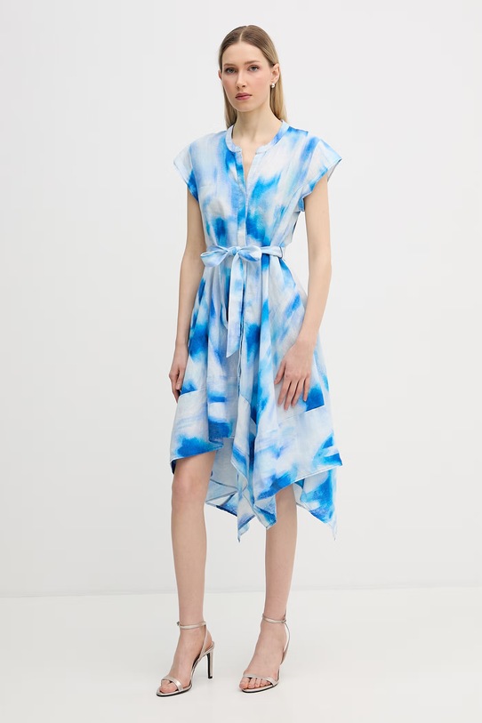 DKNY sukienka rozkloszowana lniana niebieski P6CBVEWV